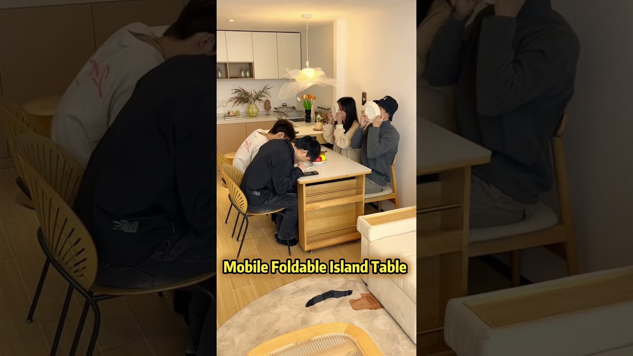 Solid Wood Mobile Foldable Kitchen Island Dining Table