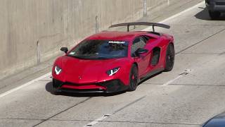 Red Lamborghini Aventador SV in L.A. Traffic