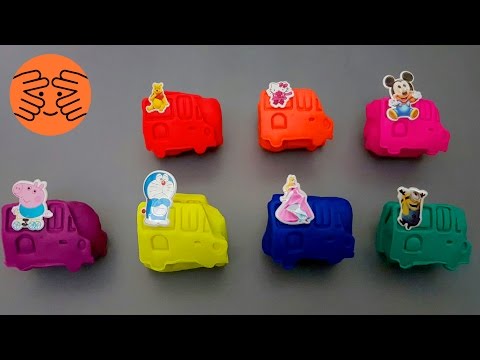 Learning Colours for kids with Playdoh Car Surprise Toys Peppa Pig Helloy Kitty Mickey Mouse