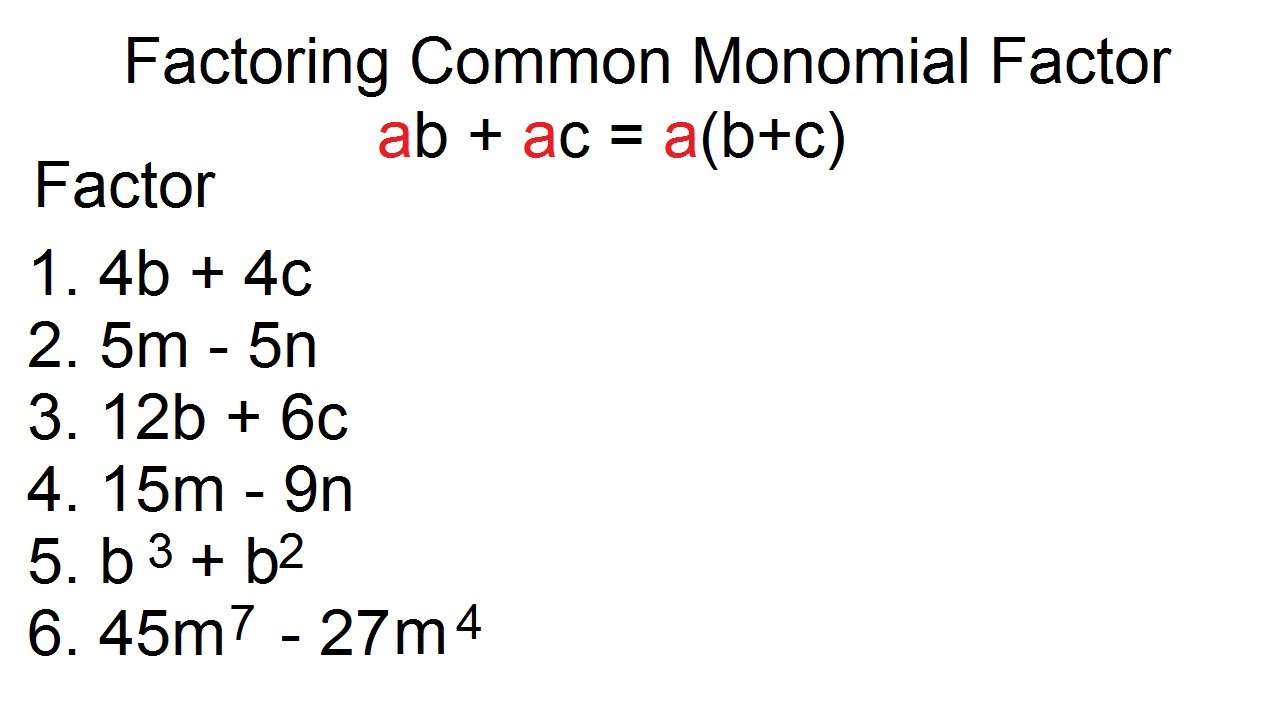 Factoring Common Monomial Factor - YouTube