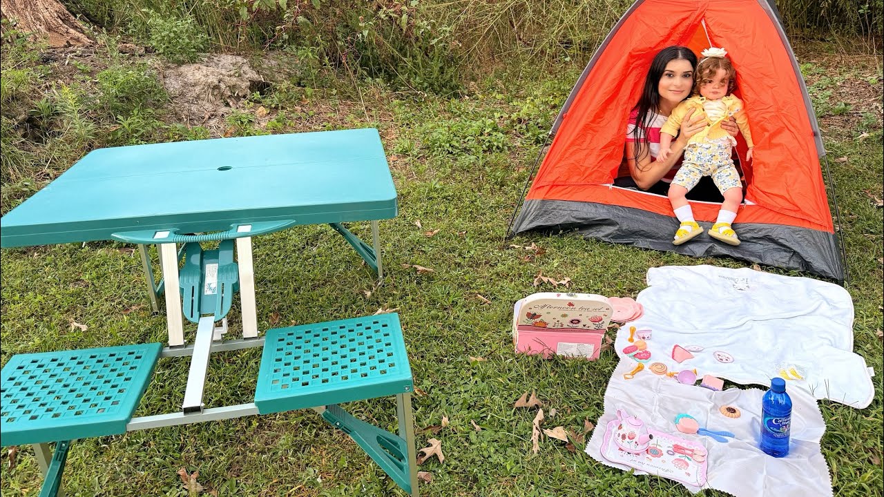 ACAMPANDO TODO UN DÍA EN EL BOSQUE CON MI NUEVA BEBÉ REBORN LISKA 