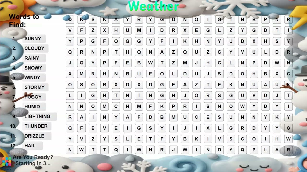Word Search Challenge | Train Your Brain with Word Matrix 🧠 | Weather Theme Puzzle Reveal