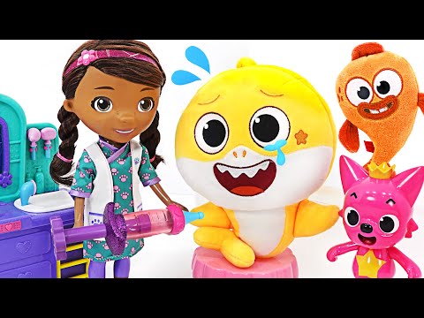 Baby shark got hurt while <strong>cooking</strong>! <strong>Go</strong> to the hospital and get an injection! | PinkyPopTOY
