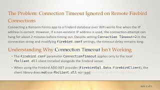 How to Set Connection Timeout on Remote Firebird Using .NET Provider