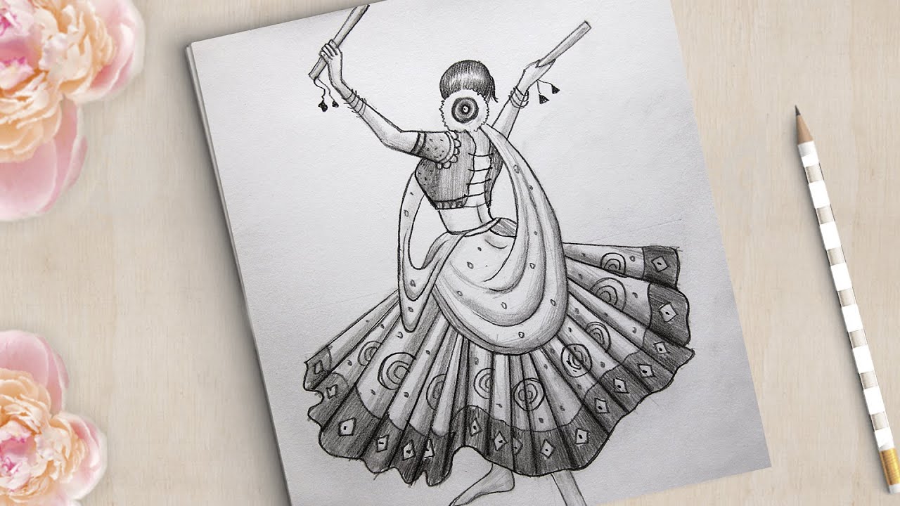 How to draw a Traditional Girl with Dandiya Dance Easy  Indian Girl  drawing  girl drawing  YouTube