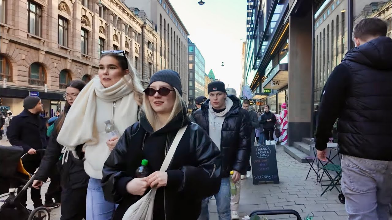 Helsinki March Walk – Massive Crowd, City Energy 4K | Finland Street Stroll ❄️🇫🇮