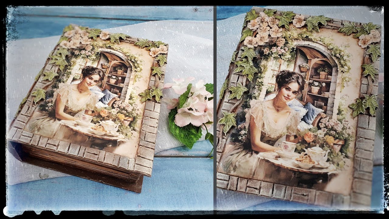 Decoupage box in the form of a book 📚 Pudełko decoupage w formie książki ....
