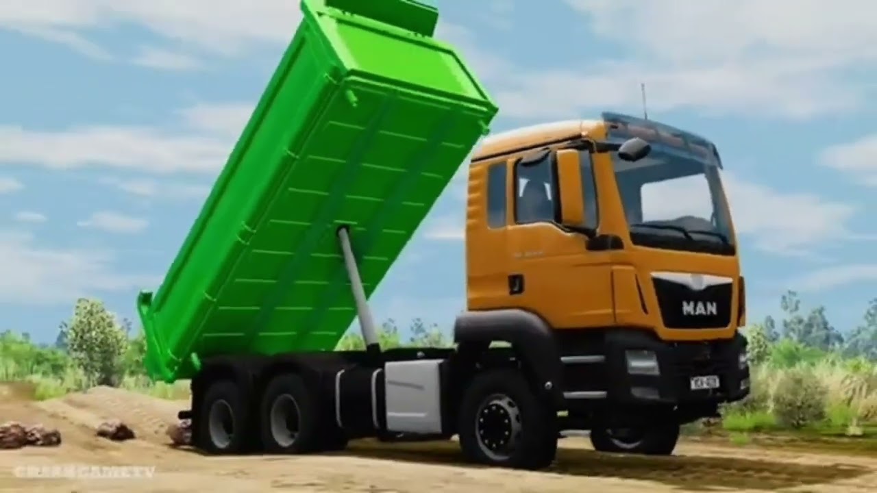 Heavy Dump Truck Potholes Tractor Transport Car Rescue Through Deep Water - BeamNG.drive