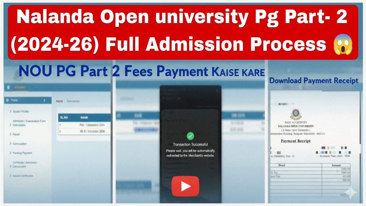 Nalanda Open University PG part 2 admission process, nou PG part 2 fees payment,admit card 
