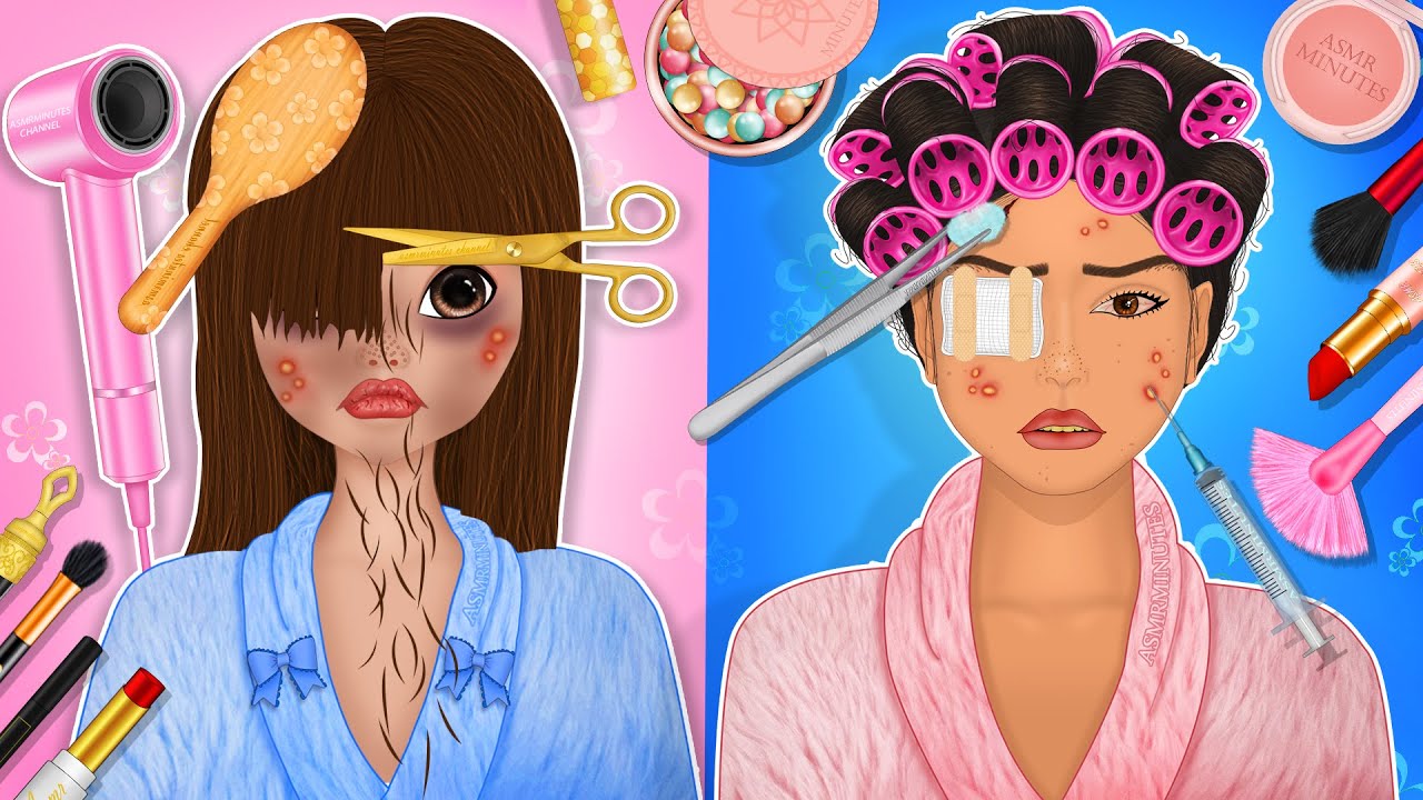 ASMR animation homeless transformation 😍 makeup and treatment (collection)