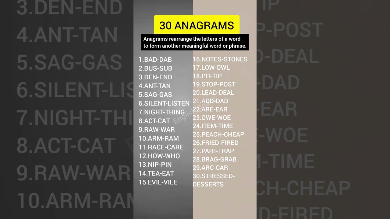 30 ANAGRAMS 