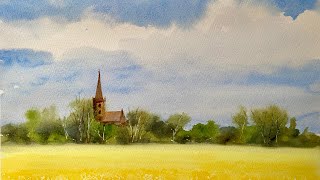 Paint A BEGINNERS Loose Watercolor CANOLA FIELD, SIMPLE Watercolour Landscape PAINTING Tutorial DEMO