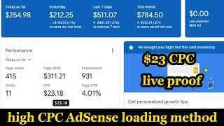 AdSense High CPC Method $23 Live Proof 2026 | High CPC AdSense Loading Method