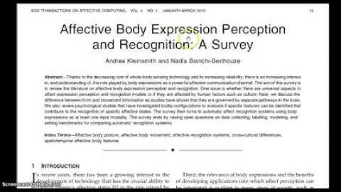 Affective Body Expression Perception and Recognition A Survey