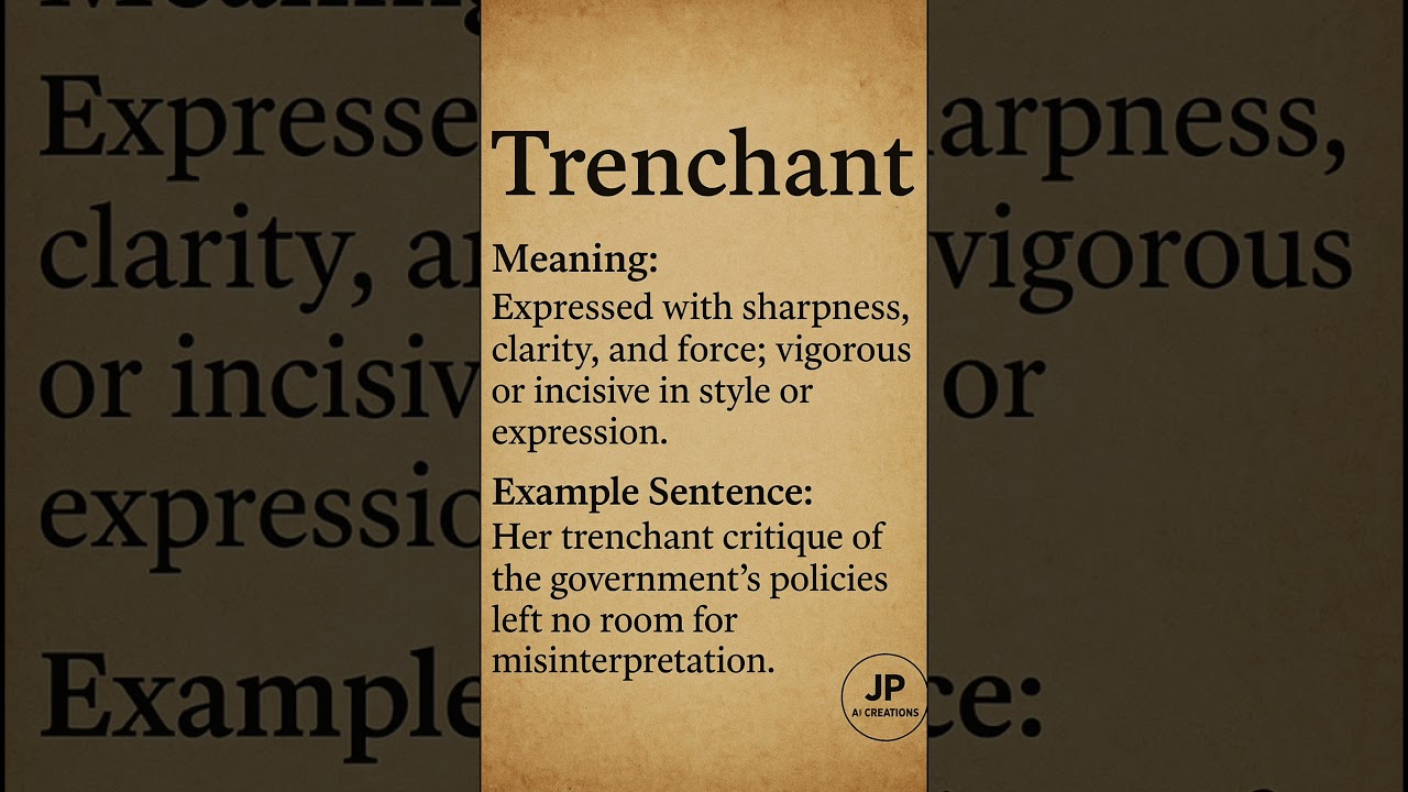 Trenchant: Expressed with sharpness, clarity, and force; vigorous or incisive in style or expression