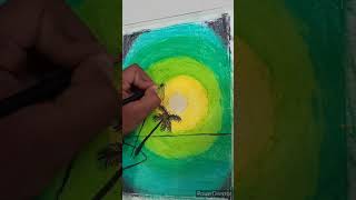 How to draw green sunset scnery with oil plaster step by step