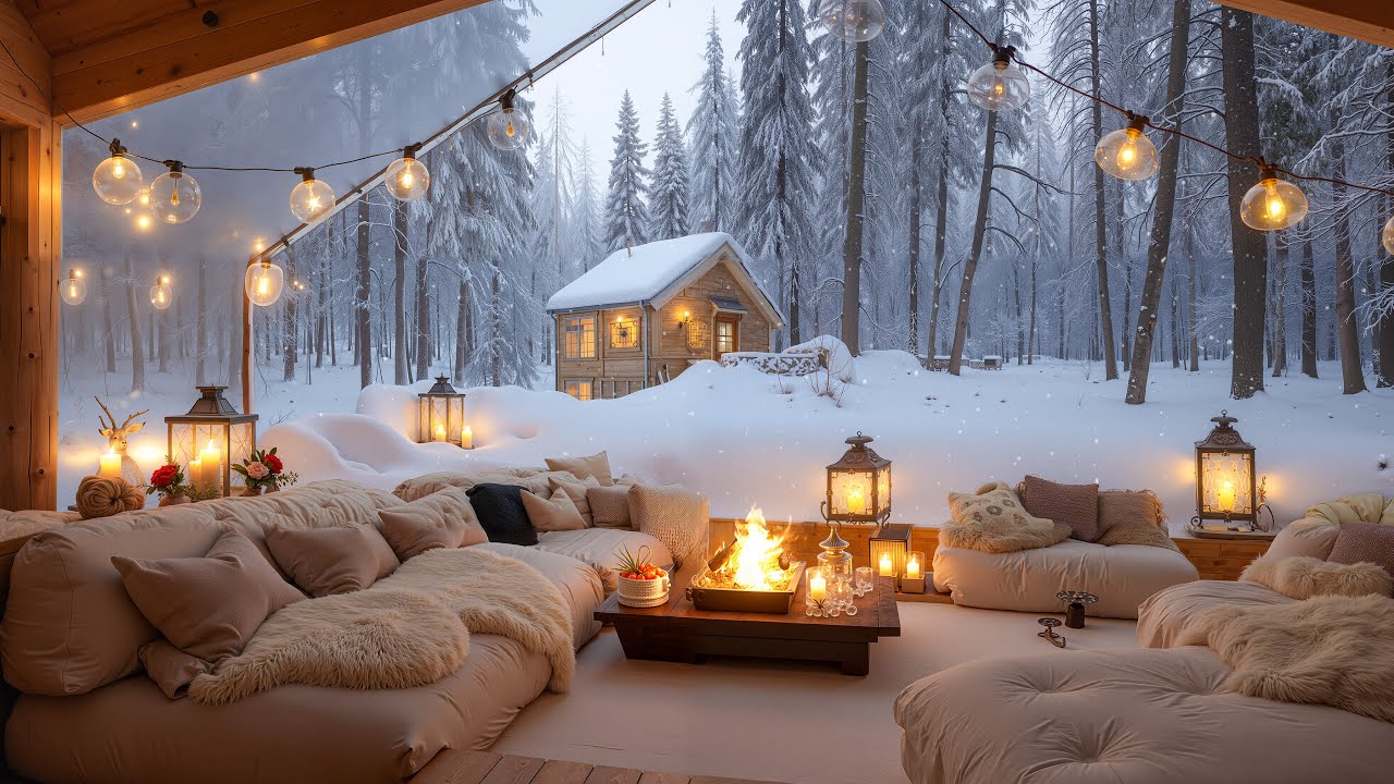 Snowy Café Cabin Jazz ☕ Smooth Jazz Music, Soft Winter Ambience & Fireplace for Focus & Relax