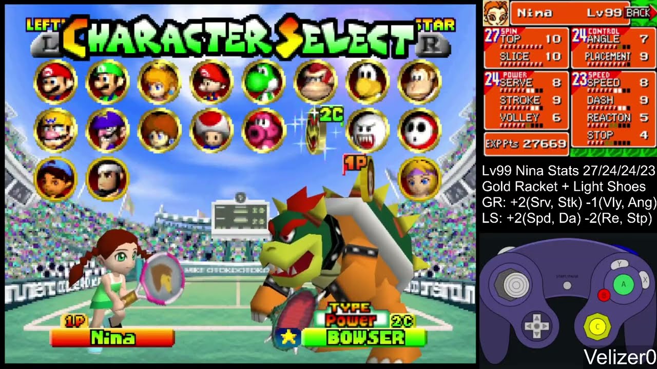 Mario Tennis 64 - Nina (GBC) vs Bowser* & Boo* - MAX Difficulty