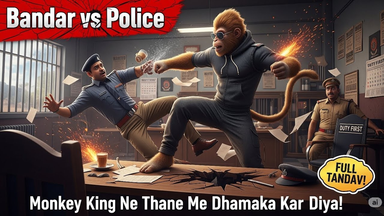 Monkey King ने थाने में मचा दी तबाही | Police Wale Ko Mara Thappad |  Bandar Vs Police | 