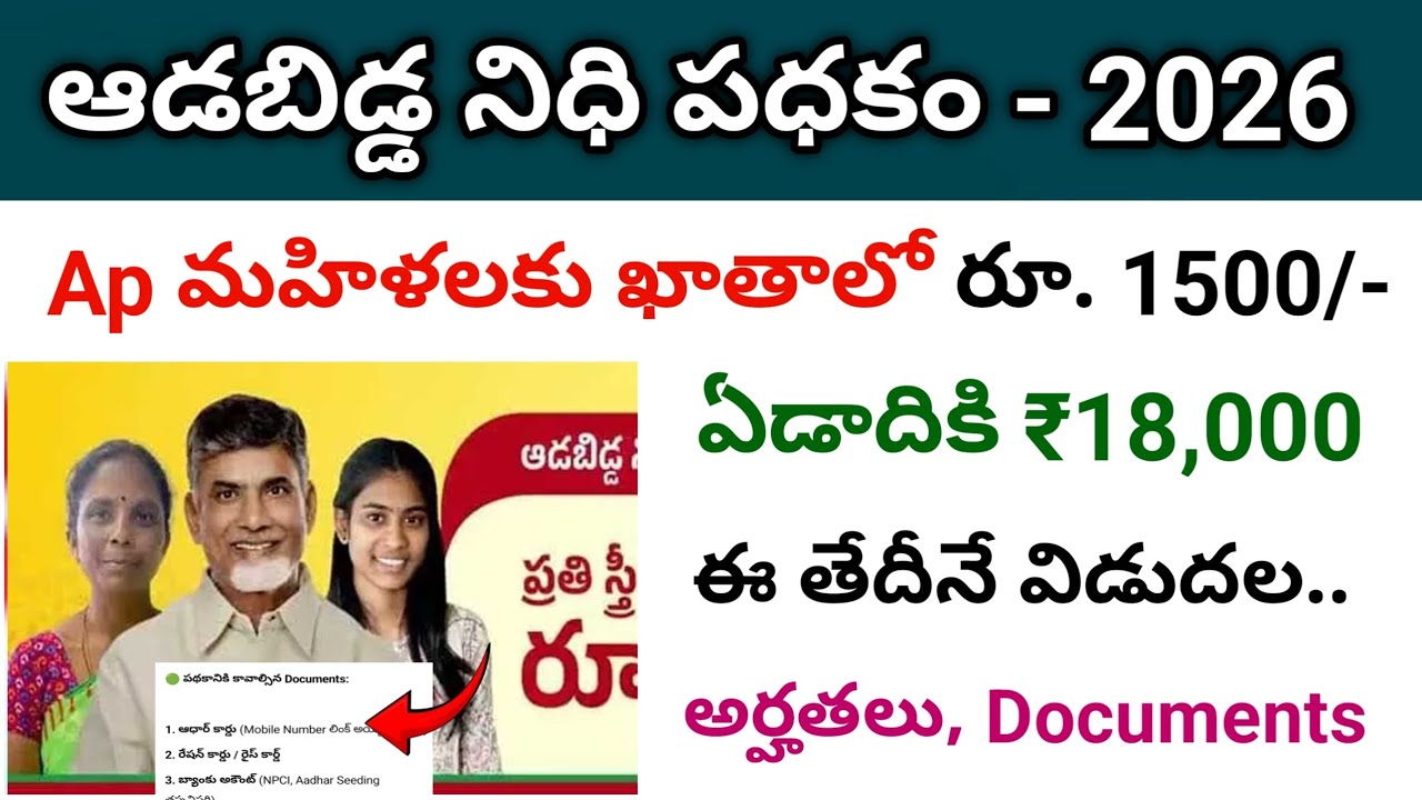 Ap Aadabidda Nidhi ₹1500 Release Date Fix Latest News 2026 | scheme eligibility & documents 