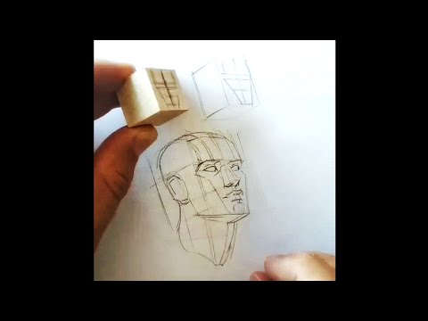 How to draw portrait in perspective using wooden cube