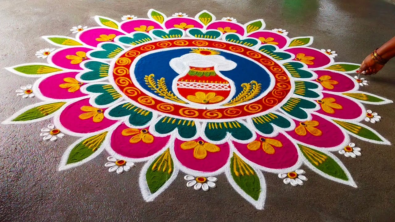 NEW POT DESIGN RANGOLI ❤️PONGAL RANGOLI DESIGN❤️❤️❤️🌤️🌤️