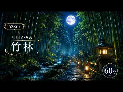 【60分】528Hz 月明かりの竹林🎋｜静かな夜に心ほどける癒しのヒーリングBGM｜睡眠・瞑想・リラックス