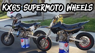 Putting Supermoto Wheels on a KX65 | Spokes vs Mags | Swingarm Modification