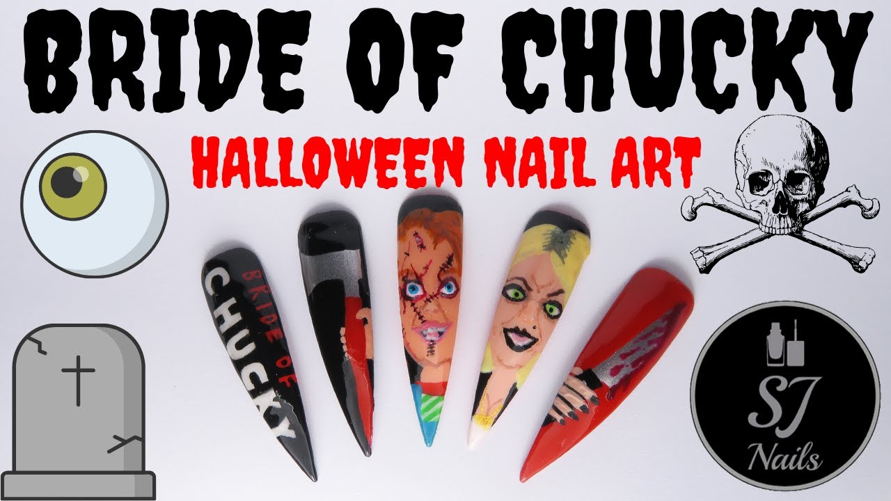 Bride Of Chucky Completely Freehand Nail Art Halloween Nails Youtube