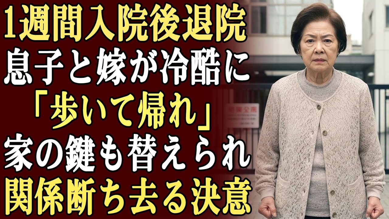 1週間の入院治療を終えて退院したが、息子と嫁は「歩いて帰れ」と冷酷に言った。家に着くと鍵もすでに交換されており、私を家から追い出すつもりだった…私は関係を断ち切り、去ることを決意した。