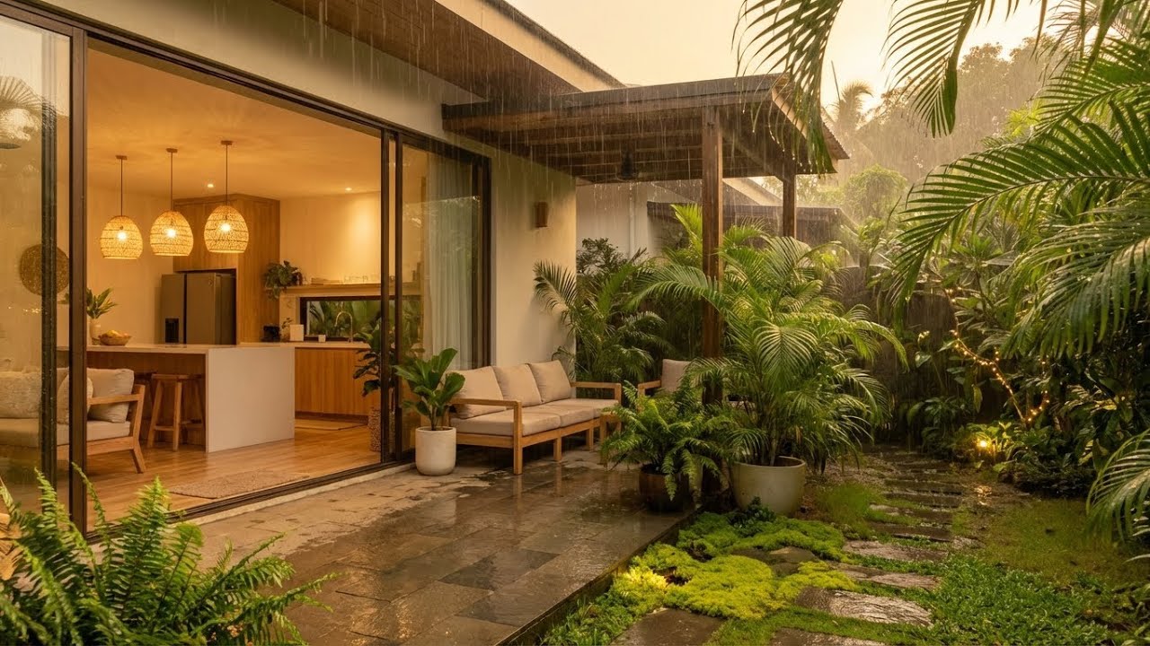 Productive Vibes Rain Ambience in Modern Garden for Writing and Creating ✍️