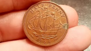 UK 1964 Half Penny Coin VALUE + MINTAGE FIGURE