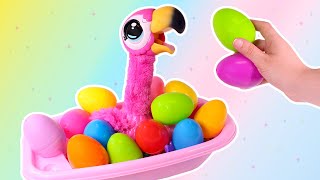 Baño de HUEVOS SORPRESA con el FLAMENCO 🌈🦩 Videos para niños