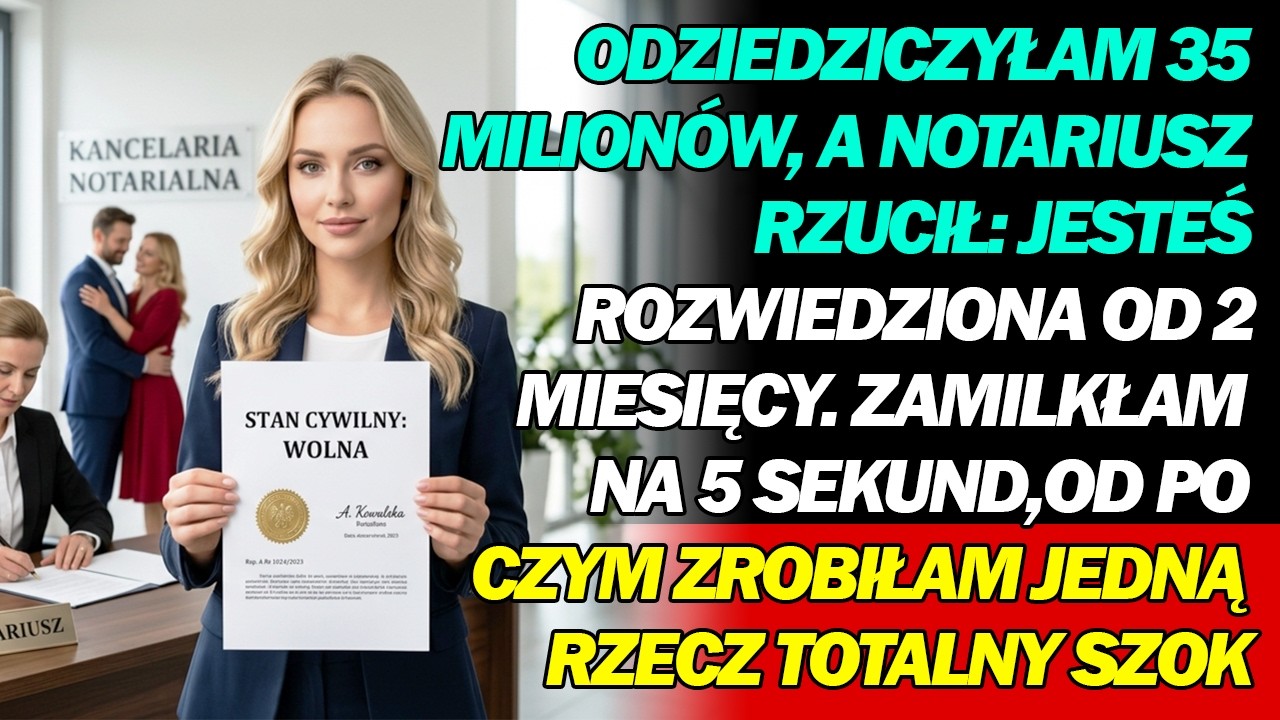 Notariusz spojrzał na ekran, a potem na mnie, i powiedział coś, co zamroziło mi krew w żyłach: „Pani Miller, system pokazuje, że jest pani rozwiedziona od dwóch miesięcy". Siedziałam tam, w...