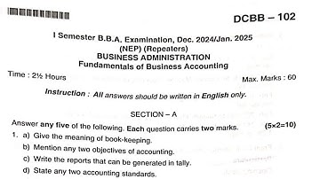 BBA 1st Semester Fundamentals of Business Accounting Question paper 2025|| Business Administration 
