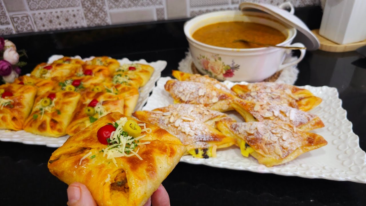 بلا حيره وكترة تخمااام 😍 فطور 20 رمضان /عجين واااحد للمالح والحلو/ شوربة الخضر مذاق الحريره👌