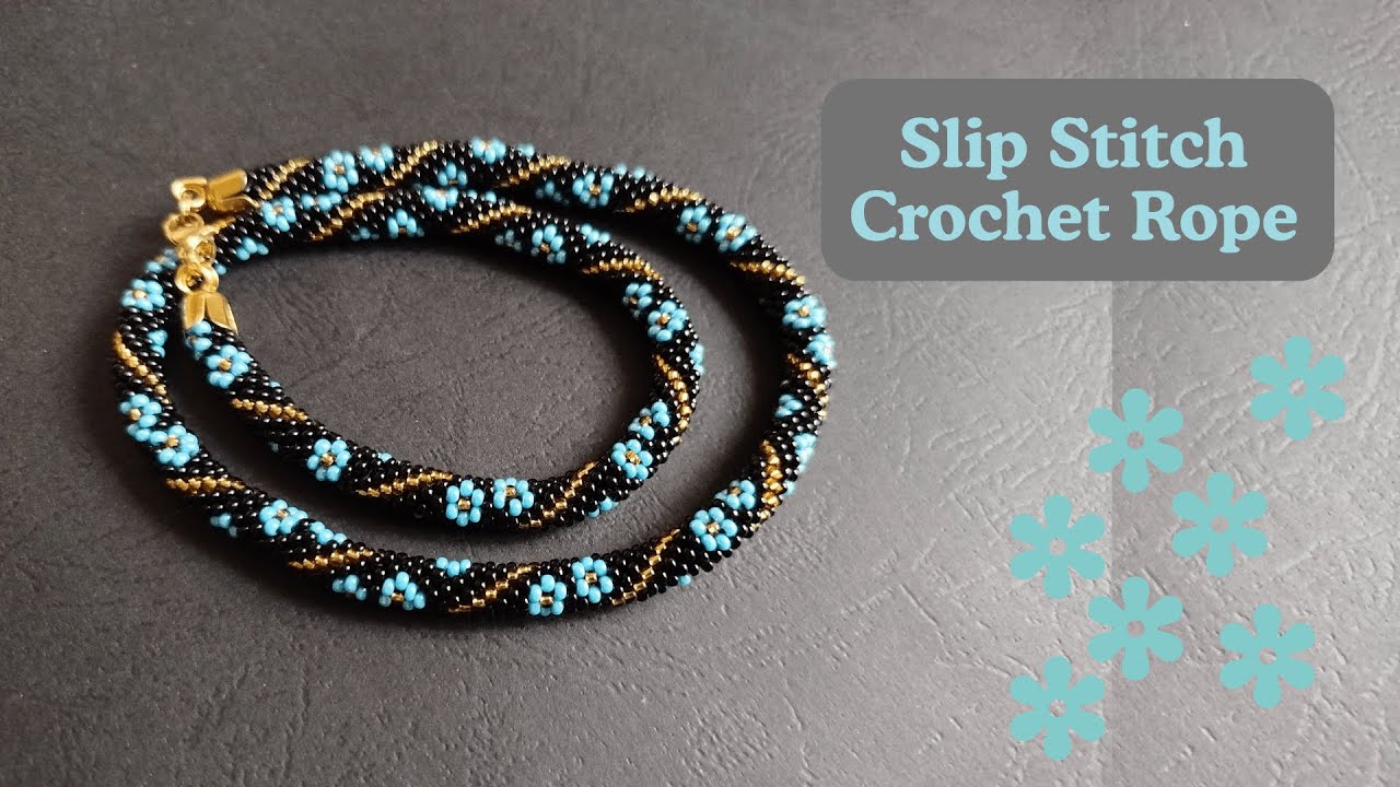 Tutorial Bead Crochet rope, seed Bead Necklace or Bracelet how to make, Crochet slip stitch beading