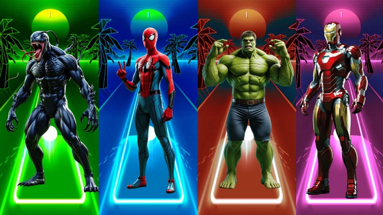 Venom 🆚 Spiderman 🆚 Hulk 🆚 Ironman - Coffin Dance song - Tiles Hop