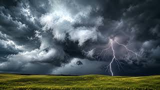 Relaxing Rain & Dark Storm Clouds Over Green Hills | Sleep & Unwind