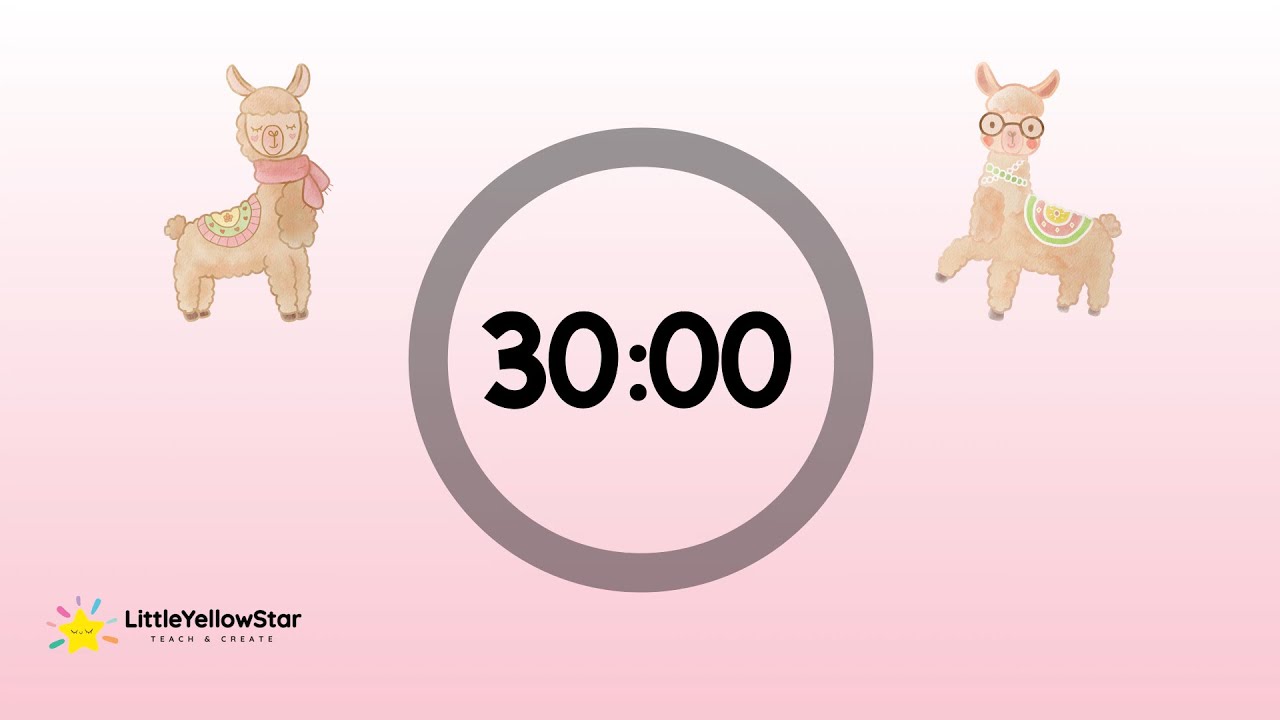Pink Llama – 30 Minutes Countdown Timer With Cute Calm Music | Relaxing Classroom Timer