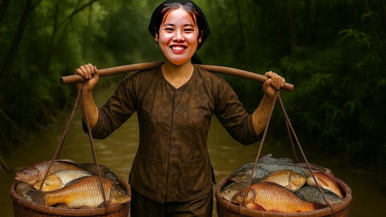 how to harvest giant fish pond to sell at market - Cook fish porridge for little daughter to eat