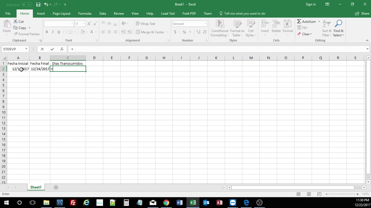 Excel 2016 Calcular D as Entre 2 Fechas YouTube