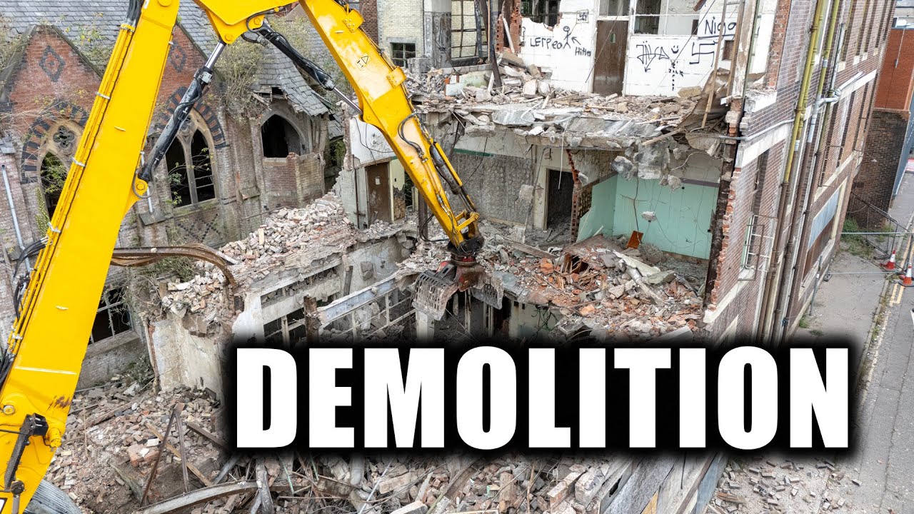 Building Demolition | High Reach JCB Excavator JS360LC | Lots of CRASHES & WALL COLLAPSES | Preston