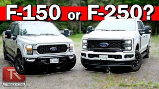 Ford F-150 vs F-250 - Half-Ton or HD? We Compare Towing, Payload, MPG & More!