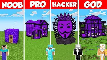 NETHER PORTAL HOUSE BUILD CHALLENGE - Minecraft Battle: NOOB vs PRO vs HACKER vs GOD / Animation