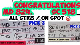 CONGRATS ! SC & MD STATES for Winning PICK 3(518 STR8/824 STR8)On Spot🎯 13 hrs ago 04 JUNE 2021 Draw