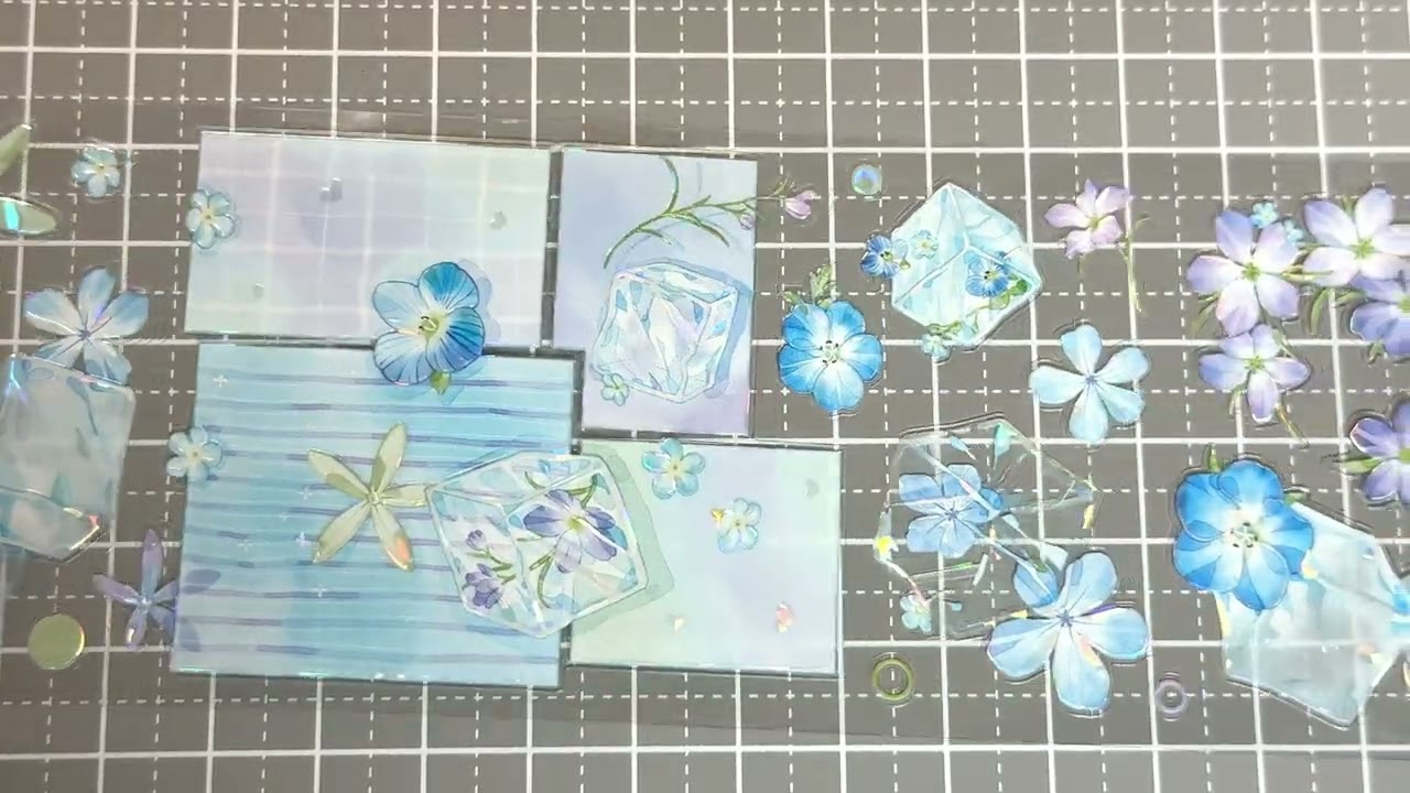 朝夕】藍氷薄荷 -PET貝殻光（ダイカット） - 沼のオアシス 海外マステ