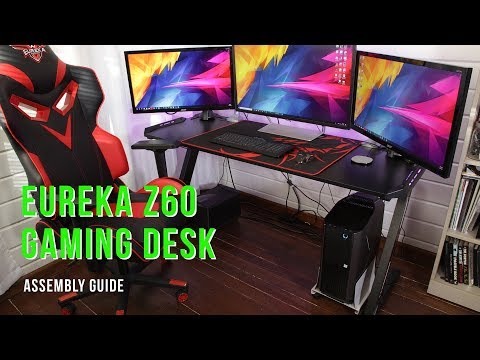 eureka ergonomic z60 black gaming desk with rgb lights