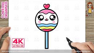 how draw cute rainbow heart lollipop easy step step kids