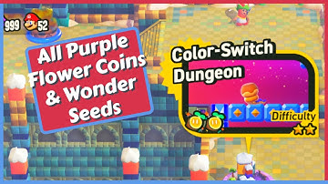 Color-Switch Dungeon - All Purple Flower Coins & Wonder Seeds + Flagpole in Super Mario Bros. Wonder
